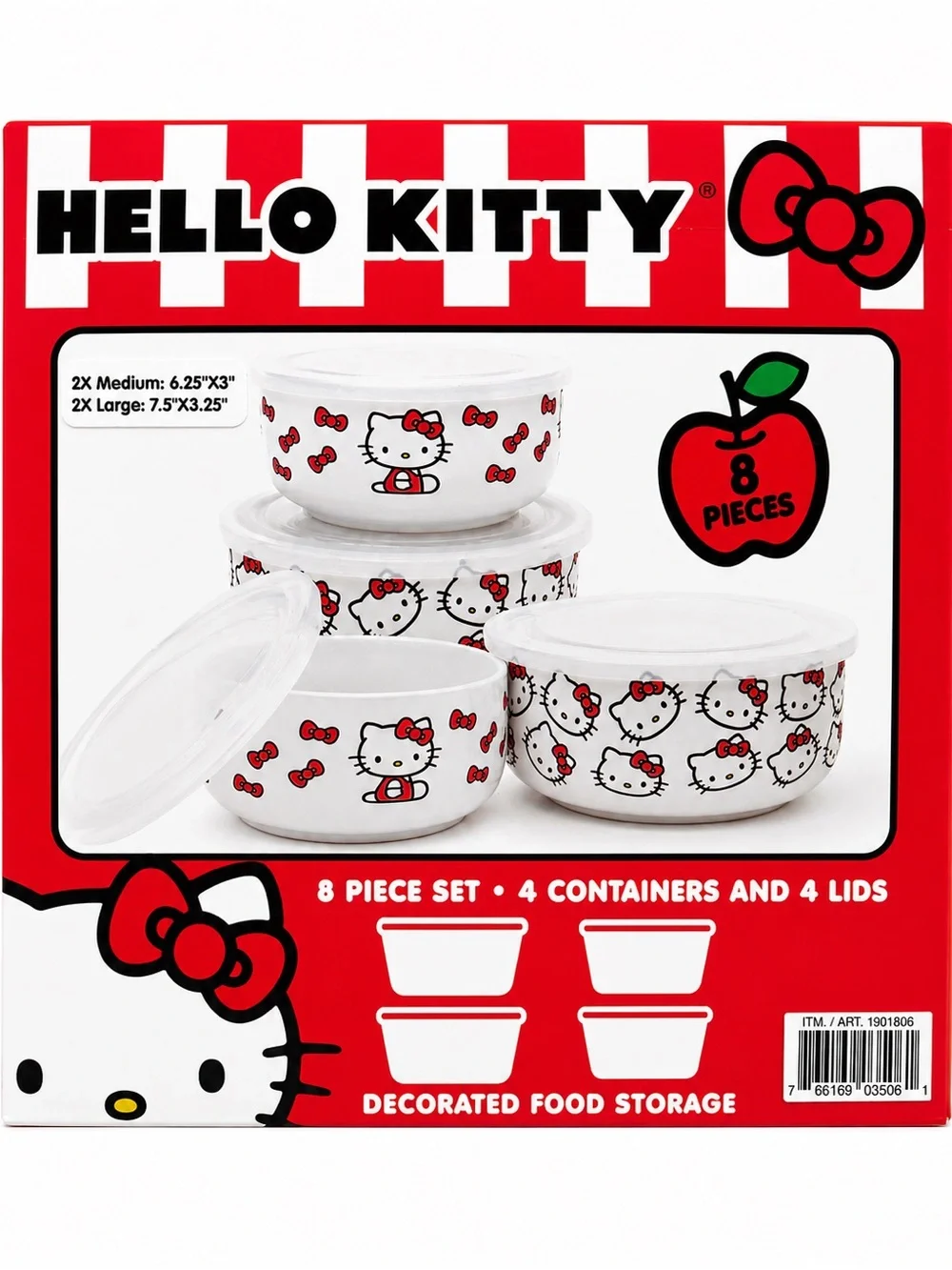 Hello Kitty Sanrio 8pc Ceramic Food Storage Bowl Set Vented Lids NIB